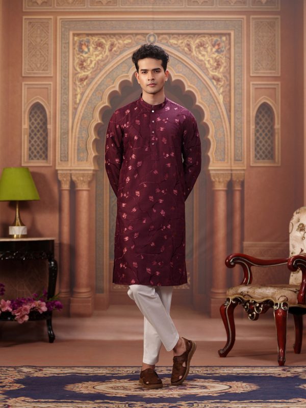 Slim Fit Panjabi - Meroon