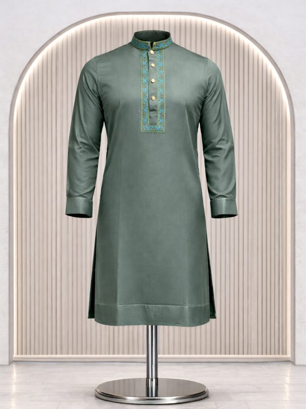 Embroidery Panjabi - OLIVE