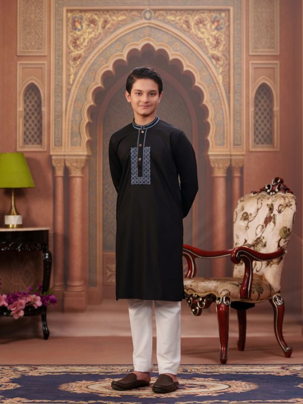 Boys Embroidery Panjabi -BLACK