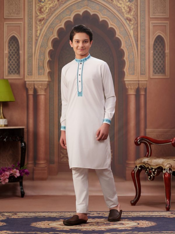 Boys Embroidery Panjabi -WHITE