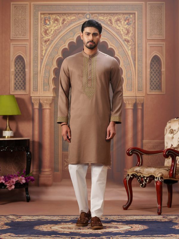 Embroidery Panjabi-COFFEE