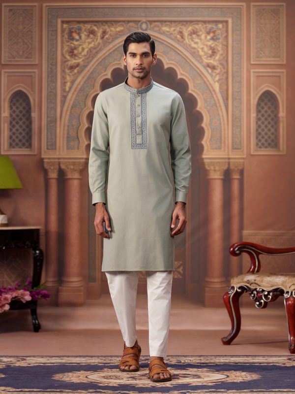 Embroidery Panjabi- OLIVE GREEN