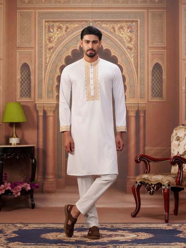 Embroidery Panjabi- WHITE