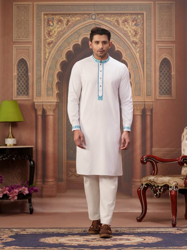 Embroidery Panjabi- WHITE